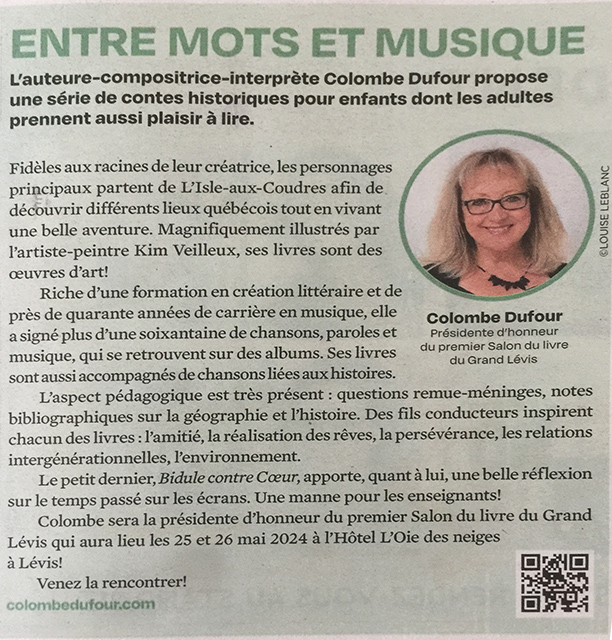 Entre mots et musique - Le journal de Québec 6 avril 2024
